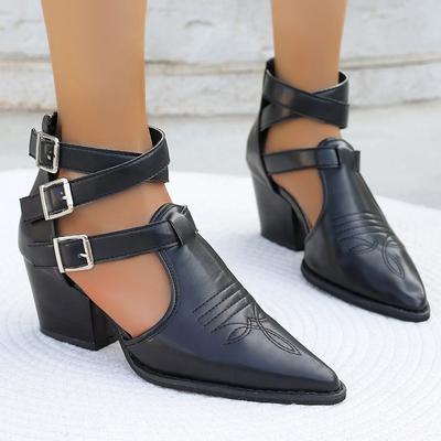 Fashion Punk Style Buckle Strap High Heels Sandals Women Pointed Toe Chunky Heeled Gladiator Shoes Woman Ankle Strap Summer Ankle Boots