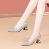High-heeled shallow-mouth single shoes women's pointed pearl rhinestone thick-heeled wedding shoes 2025 spring and autumn new foreign-style with cheo