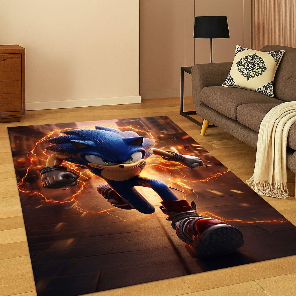 Classic S-Sonic Game Cartoon Hedgehog Carpet Rug for Bedroom Living Room Sofa Home Decor,kids Area Rug Non-slip Floor Mat Gift