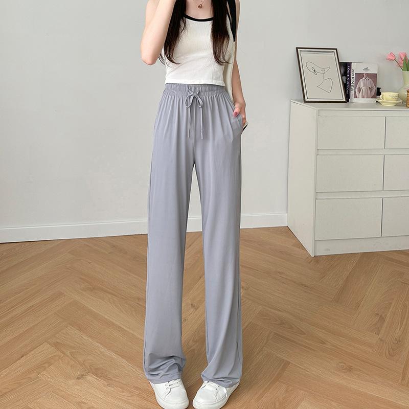 

Брюки из ледяного шелка с широкими штанинами для женщин на лето, тонкие, новые, с высокой посадкой, ниспадающие, с небольшими прямыми штанинами, повседневные, прохладные, солнцезащитные 2XL