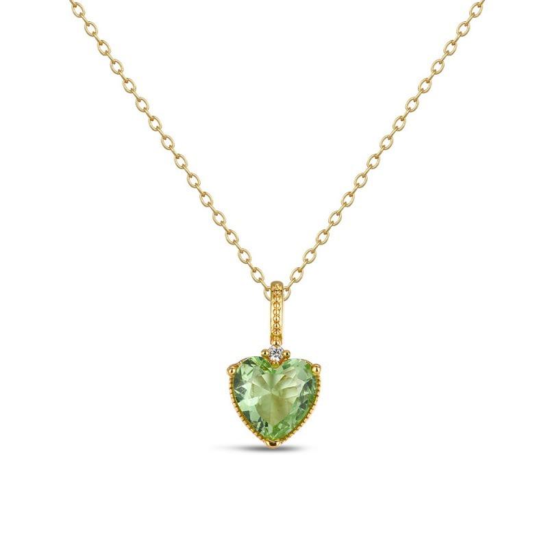 Original Designer Little Fresh Heart Shaped Gem Olive Green Necklace Exquisite Dazzling Refreshing Couple Pendant Jewelry Gifts