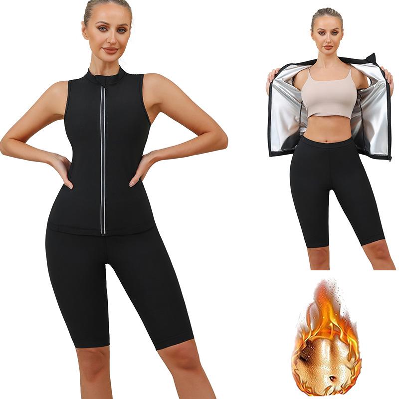 Regata de Gola Alta Feminina Europeia e Americana: Roupa de Fitness que Absorve o Suor Roupa de Sauna para Escultura Corporal Casual.
