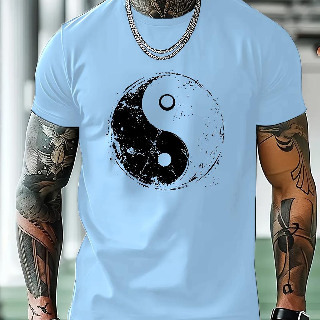 Yin Yang Graphic Print Mens Cotton TShirt Round Neck Short Sleeve Casual Summer Tee