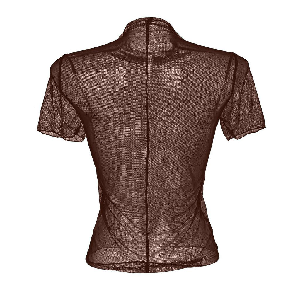 Women's Solid Color  Mesh Short Sleeved Half High Neck Base Small Shirt Top Small Shirt Top