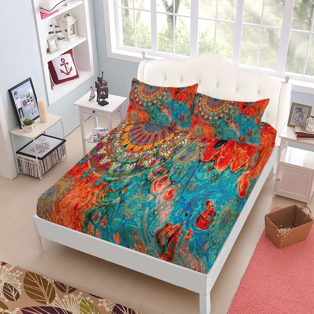 Ethnic Bohemian Fitted Sheet Set King Queen Double Full Size Bed Linen Set 25cm Deep