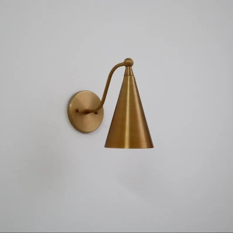 Handcrafted Modern Style Mid Century Raw Brass Wall Lamp