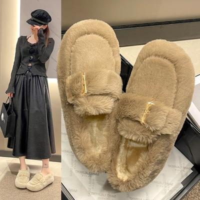 Fashion Women's Cotton Shoes 2024 Winter New Korean Version Plush Fluffy Warm Comfort Cotton Shoes Outdoor Home Indoor Belt Buckle Shoes
