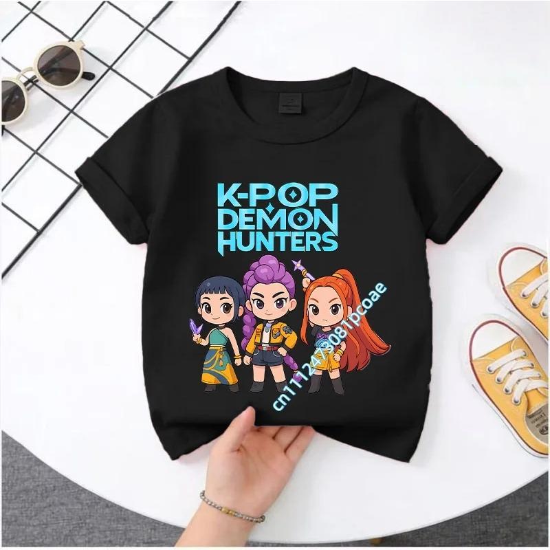 Kpop Demon Hunters Children's T Shirt Short Sleeve Saja Boys Kdis T-shirt Cute Kpop Demon Hunters Harajuku Tshirt for Boys Girls