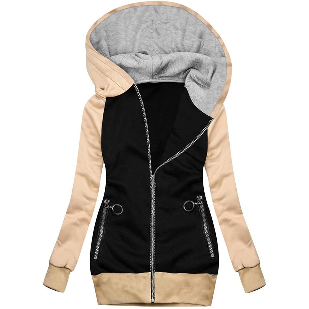 Womens Fashion Patchwork Pullover Tops Long Sleeves Loose Coat Casual Jackets