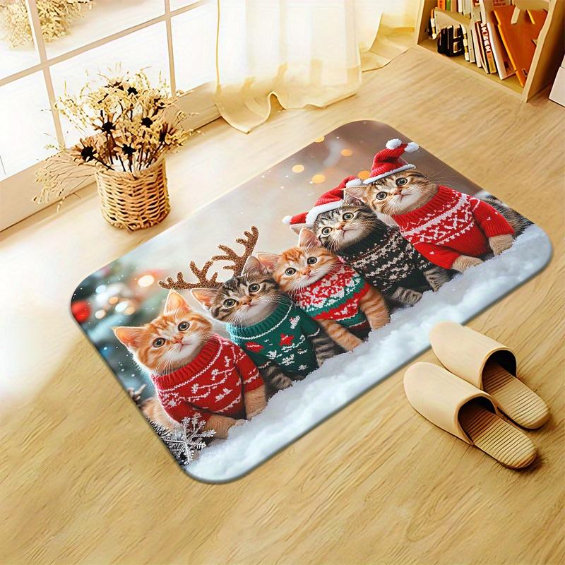 

Festive Christmas Cats Printed Doormat, HD Non-Slip Microfiber Rug, Absorbent Machine Washable Pet Lover Door Carpet 40x60cm