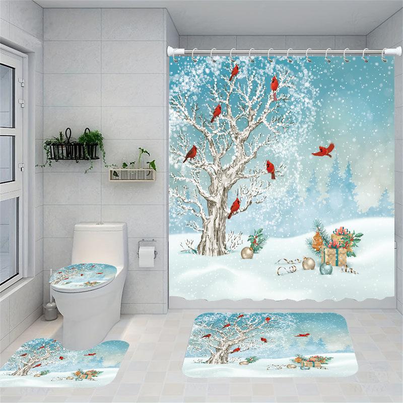 Christmas Series Shower Curtain Digital Printing Bathroom Shower Curtain Four-Piece Polyester Shower Curtain