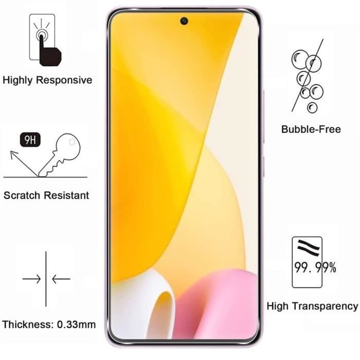 Screen Protector Glass Film - Phonillico - Xiaomi 12 Lite - Pack of 2 - Tempered Glass - Scratch-resistant