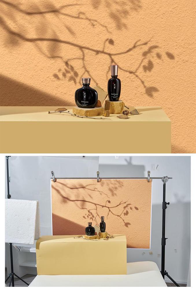3D-Stereofotografie-Hintergrund mit Baumschatten und dynamischen Lichteffekten