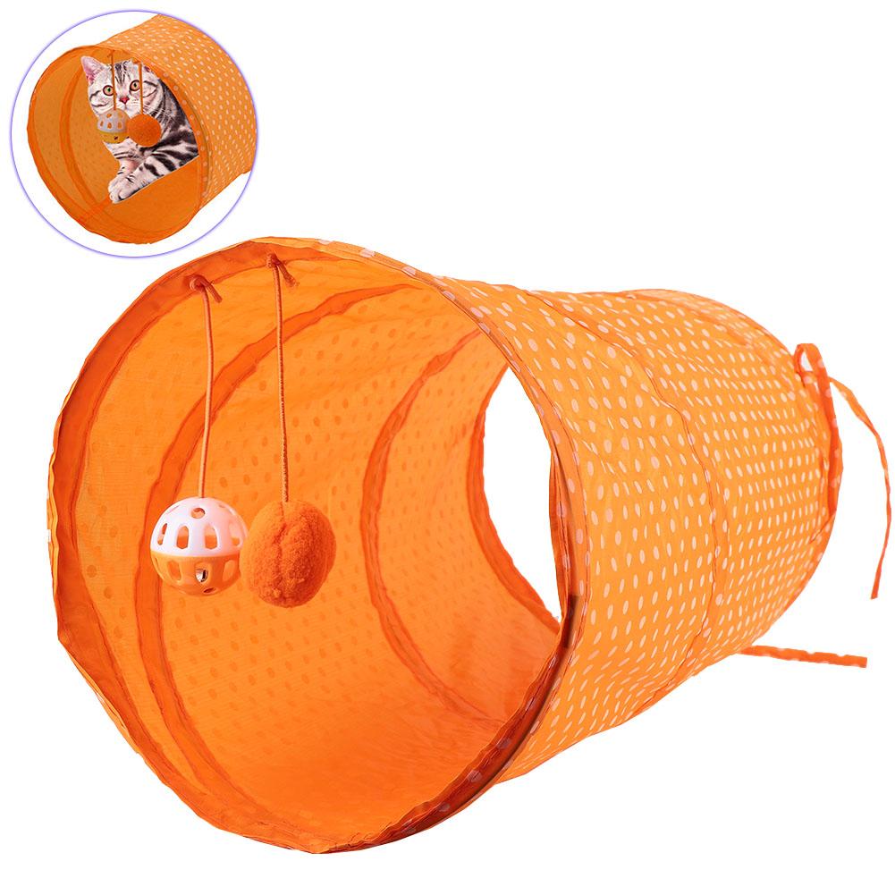 Foldable Cat Dot Tent Long Tunnel Bed Toy Interactive Playing Toys Hide Tunnel (Orange)