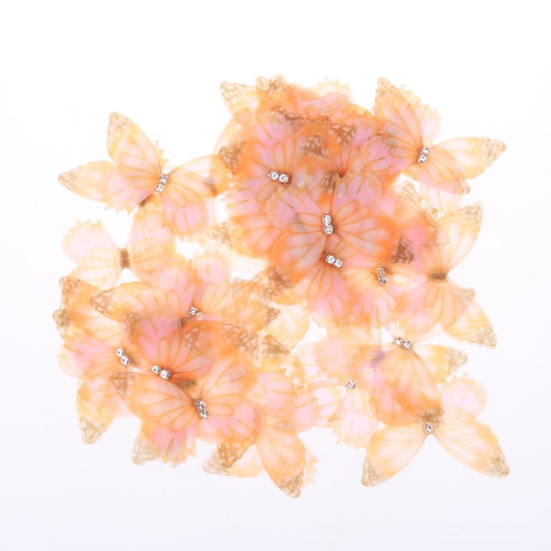 50Pcs 3D Organza Fabric Butterfly Appliques Gradient Color Double-Layer Simulation Mesh Butterfly Patch Translucent