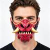 Halloween Cosplay Costume Mask Japanese Hannya Red Half Mask, Wolf Teeth & Embossed Cloud Details, Breathable Lightweight Distressed Design