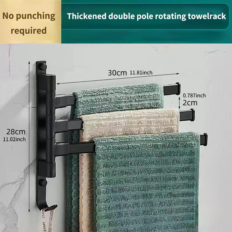 Bathroom Rotating Towel Bar Wall Mounted Non Perforated Iron Towel Storage Rack For Household Bathroom Storage Products