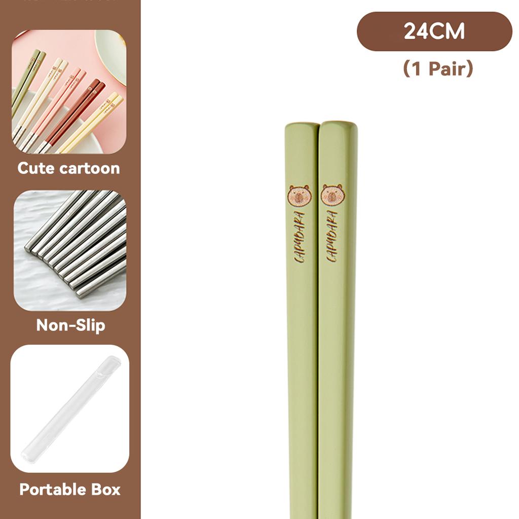  Portable Cute 316 Stainless Steel Non Slip Chinese Chopsticks With Box Reusable Sushi Stick Dishwasher Safe Tableware