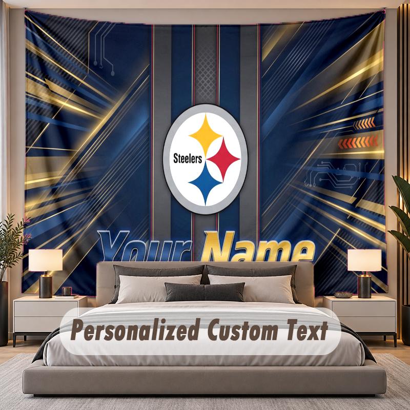 Individualizuotas pavadinimo teksto gobelenas Pittsburgh Steelers Personalizuotas poliesterio sieninis gobelenas miegamajam ir kambariui