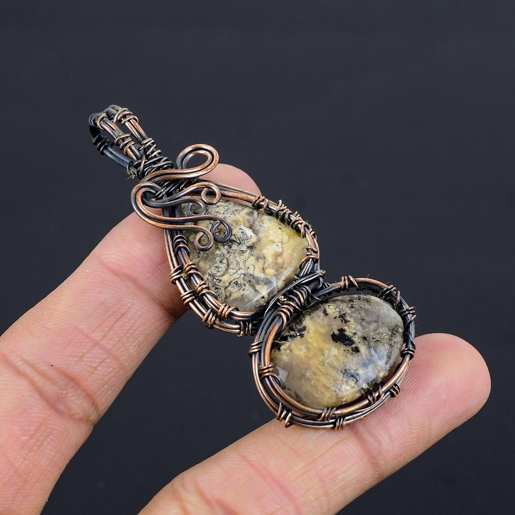Tiger Dendrite Pendant, 999 Copper Wire Wrapped Pendant Jewelry. Gift For Women Handmade Pendant Gemstone Jewelry