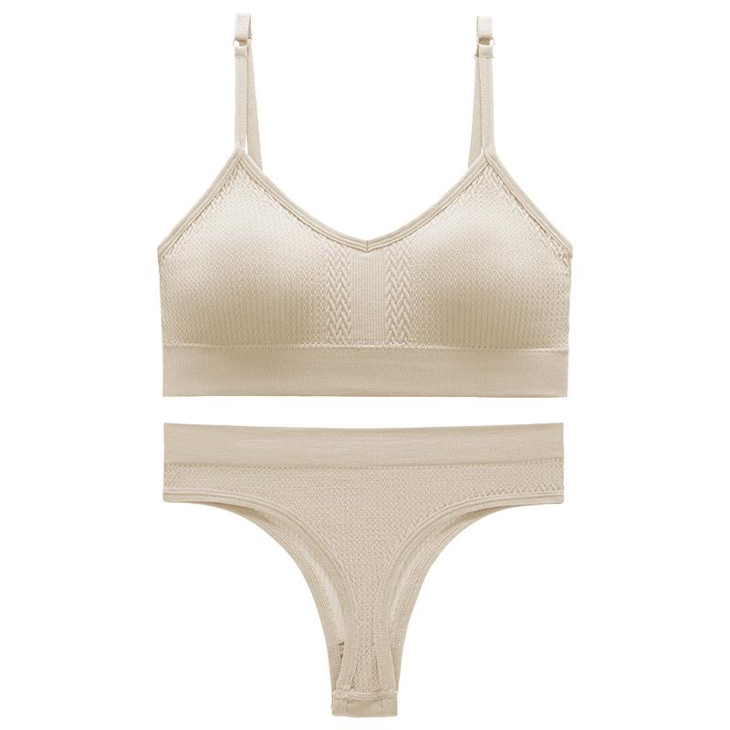 Underwear Set Female Thin Section Large Size Without Steel Ring Sexy Halter Beauty Undershirt Adjustable Small Breasts Gathered French Bra Set