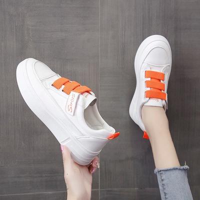 Spring New White Shoes Women's Leather Platform Low-Cut Student Velcro Soft Bottom Western Style Skate Shoes Fashion