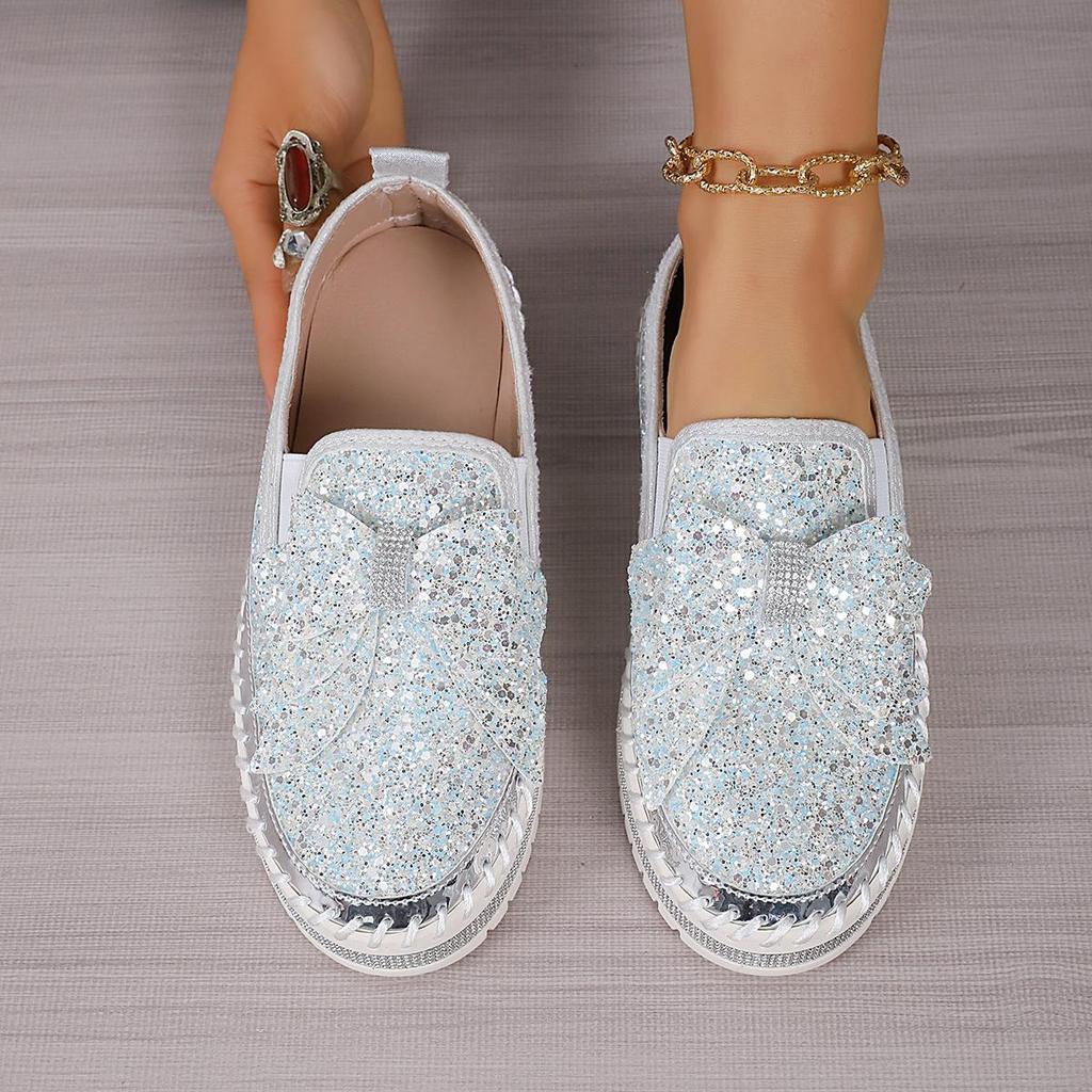 2026 Scarpe Firmate Donna Piatte Sneakers Laccate con Paillettes Casual Donna Rete Allacciatura Paillettes Fini Diamante Scarpe Vulcanizzate con Plateau