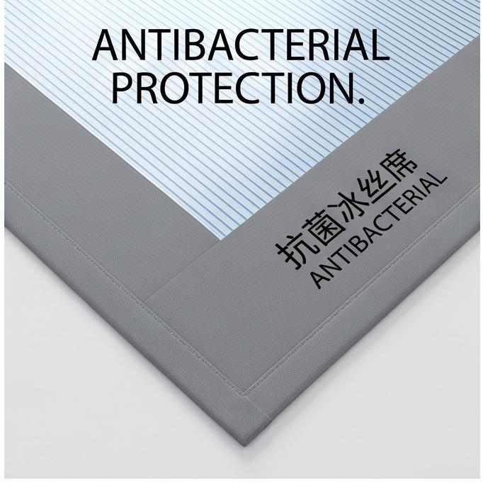 1.5/1.8m 3-Piece Fitted Ice Silk Cooling Mat Set with 2 Pillowcases, Antibacterial Machine Washable Soft Bedding for Summer Home and Dorm