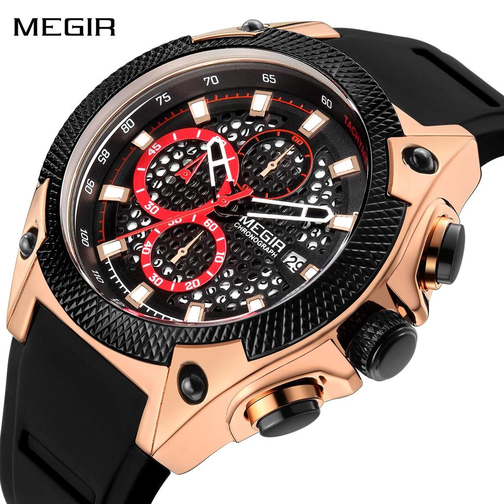 Megir Men Sport Watch Relogio Masculino Blue Silicone Strap Mens Watches Top Brand Luxury Luminous Waterproof Quartz Watch Man