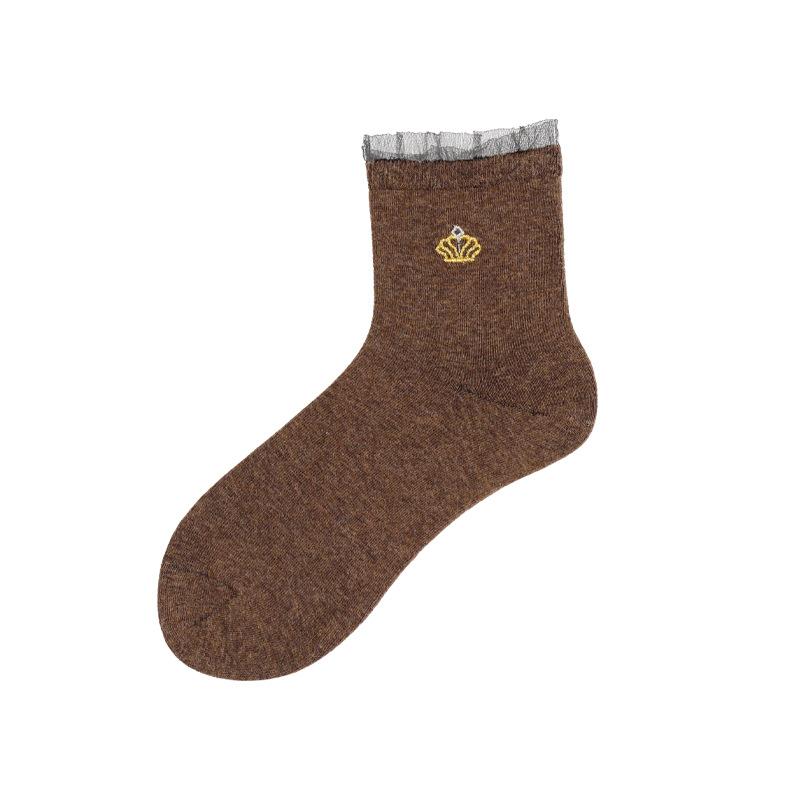 

Носки Весна и Лето Женские Носки Влаговпитывающие Дышащие Антибактериальные Устраняющие Запах Кружевные Носки Вышивка Носки из Чесаного Хлопка 1 pair хаки