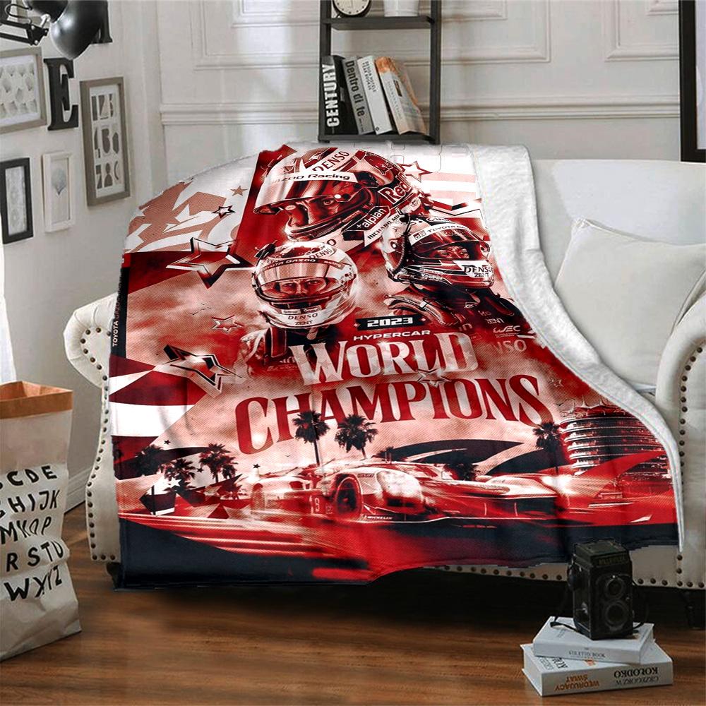 Racing World Champion Race Car Helmet Print Flannel Blanket Soft Warm Throw Blanket Motorsport Fan Sofa Decor