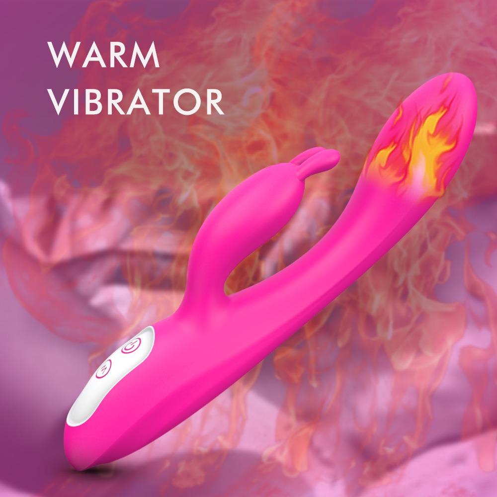 G Spot Rabbit Vibrator with Heating Function and Bunny Ears for Clitoris G-spot Stimulation Waterproof Dildo Women or Couple Fun