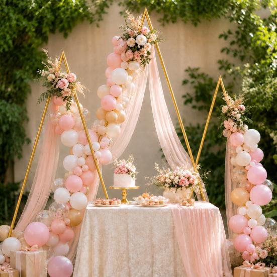 Arch Backdrop Stand Stand 6.2FT 7FT 8.4FT Set of 3 Golden Metal Triangle Flower Frame for Wedding Ceremony Baby Shower Birthday Party Balloon