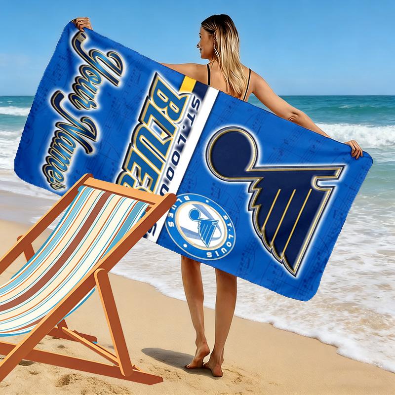 Name Custom St. Louis Blues Logo Print Beach Towel, Large Soft Quick Dry Towel for Beach Camping Swimming