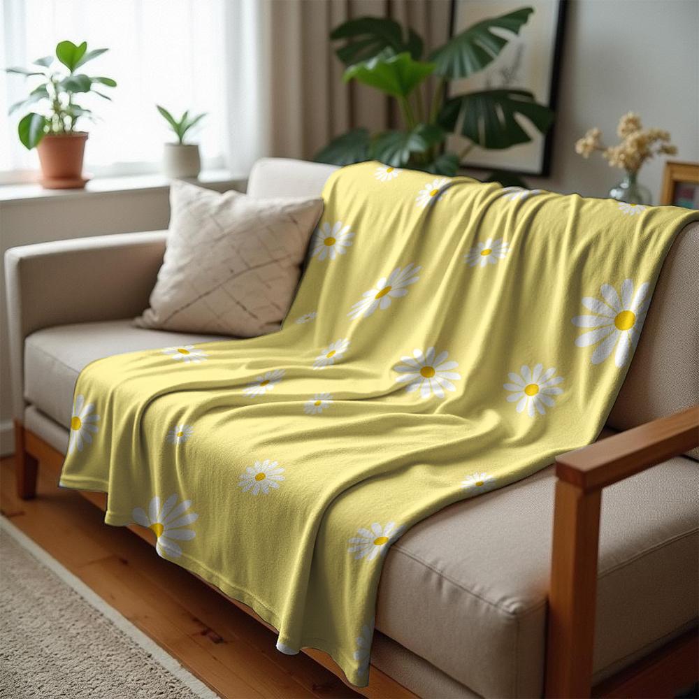 Pale Yellow Blue Polka Dot Soft Flannel Blanket Breathable Warm Throw for Office Car Sofa Kids Room Birthday Xmas Gift
