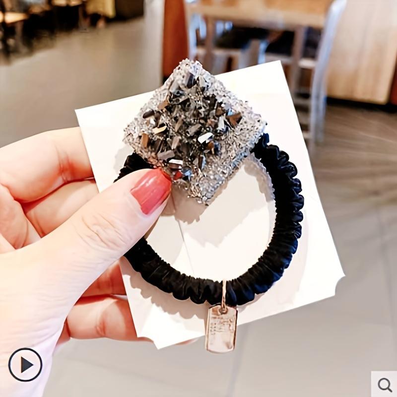 Korean Style Rhinestone Heart Hair Tie Four-Leaf Clover Square Hair Tie Easy Temperament to Tie Hair Rubber Band