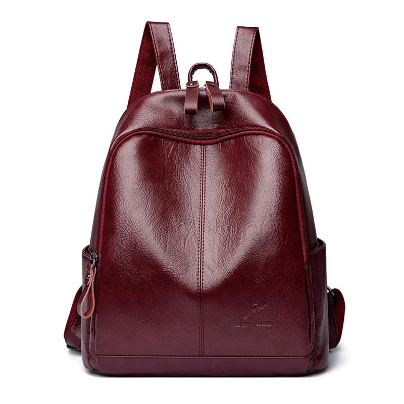 Koreanischer Neuer Stil Trendiger und Vielseitiger Rucksack aus Weichem Leder Studenten-Schultasche Lässige Reisetasche Damen-Tasche