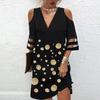 V Neck Print Flowe Dress Waist Hugging Elegant Mesh Splicing Dress for Women Short Sleeve Loose Dresses Causal Dress