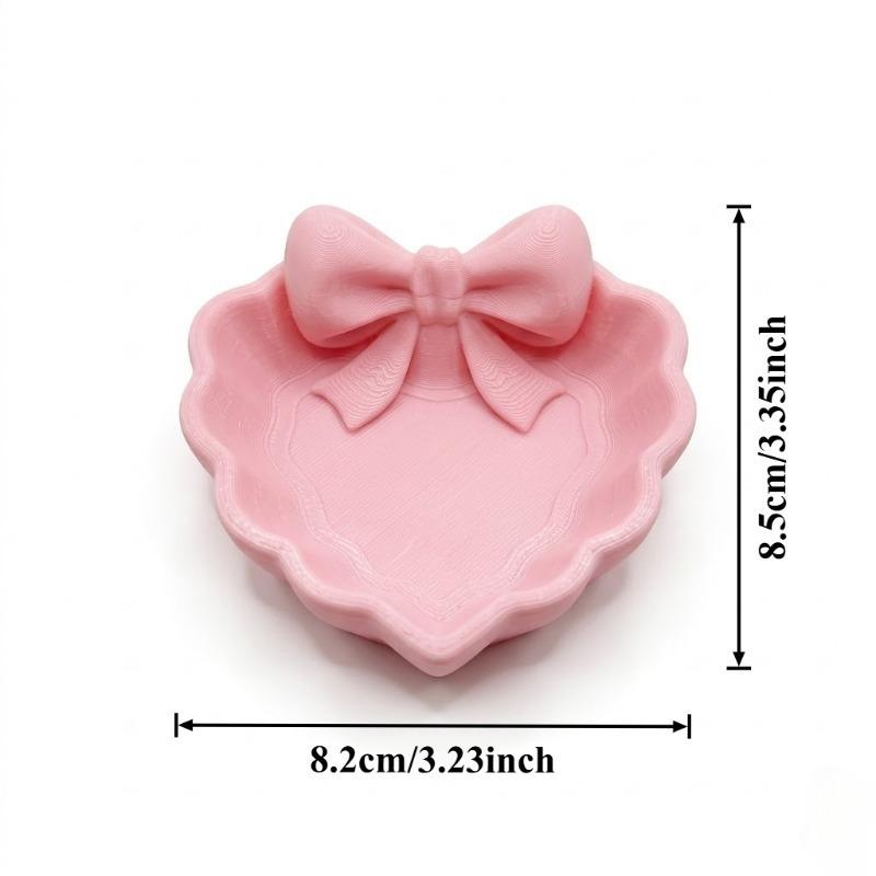 Herzförmige 3D-gedruckte Schmuckschale mit rosa Schleife, Elegante Dekoration für Tisch, Waschbecken & Schreibtisch, Perfekt für die Schmuckaufbewahrung