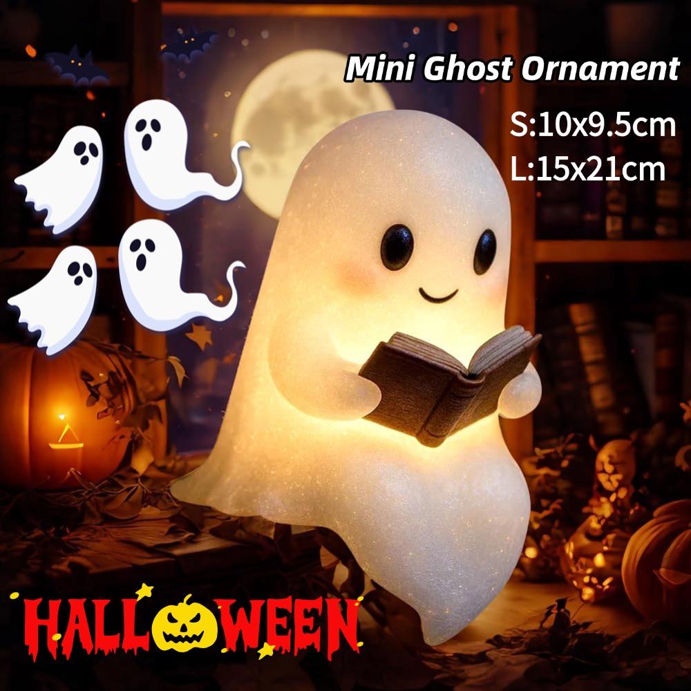 Halloween Cute Ghost Reading Lamp Resin LED Night Light Spooky Desk Light Ornaments For Bedroom Decor Halloween Party Gifts
