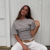 Q25TP400 Women's Slim-Fit Autumn Striped Round Neck Short Sleeve Top