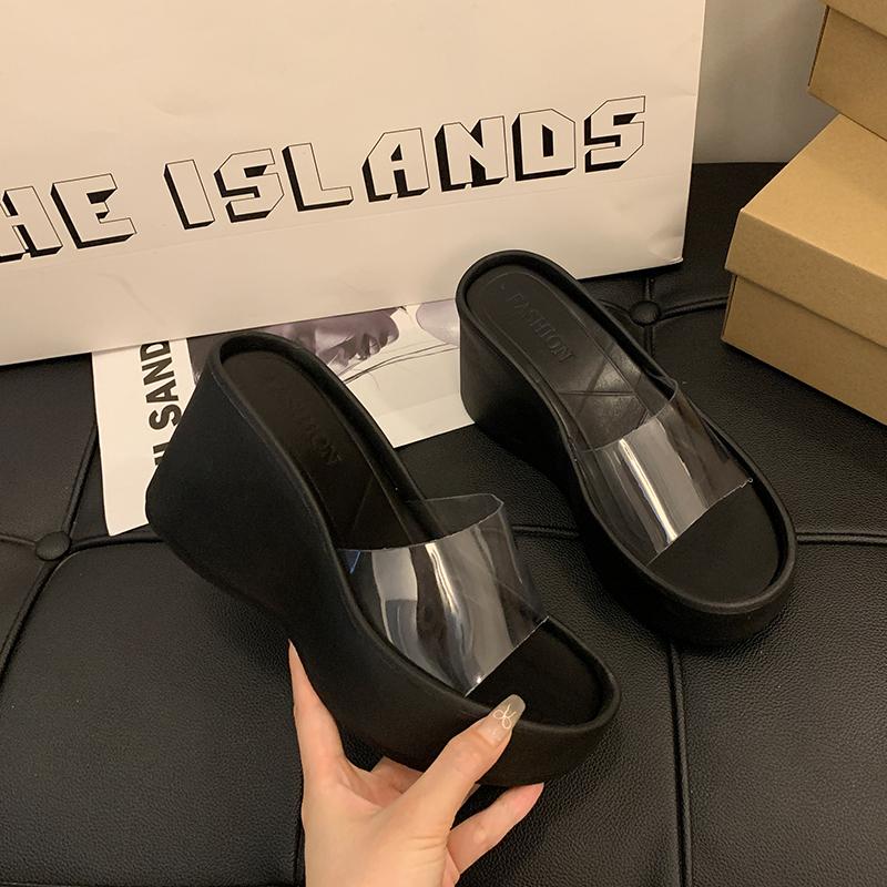 2025 Summer Chunky Woman Slippers Fashion PVC Transparent Platform Wedges Heel Slides Ladies Casual Outdoor Beach Shoes