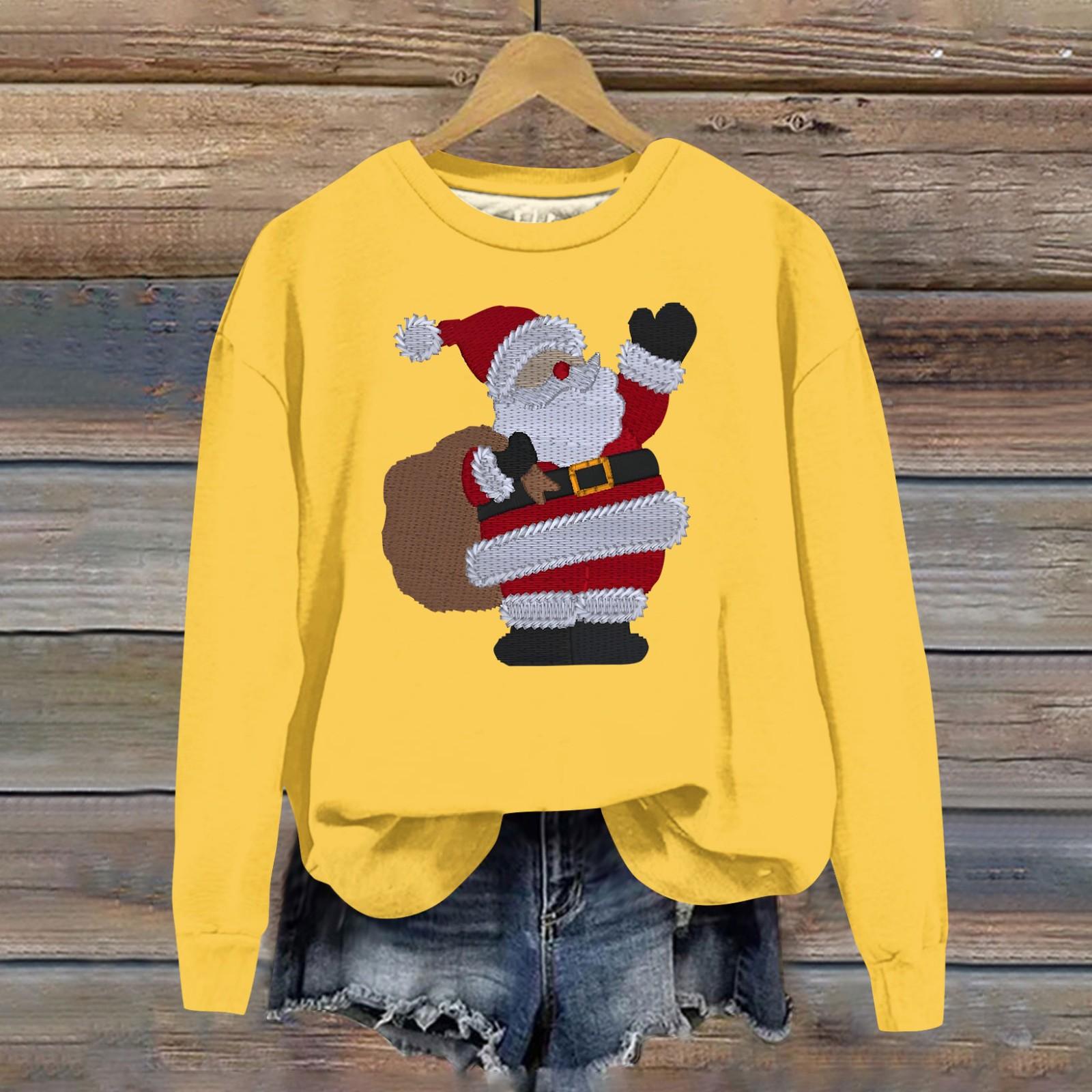 

Женская модная рождественская свободная толстовка с длинным рукавом и круглым вырезом с мелким принтом S жёлтый