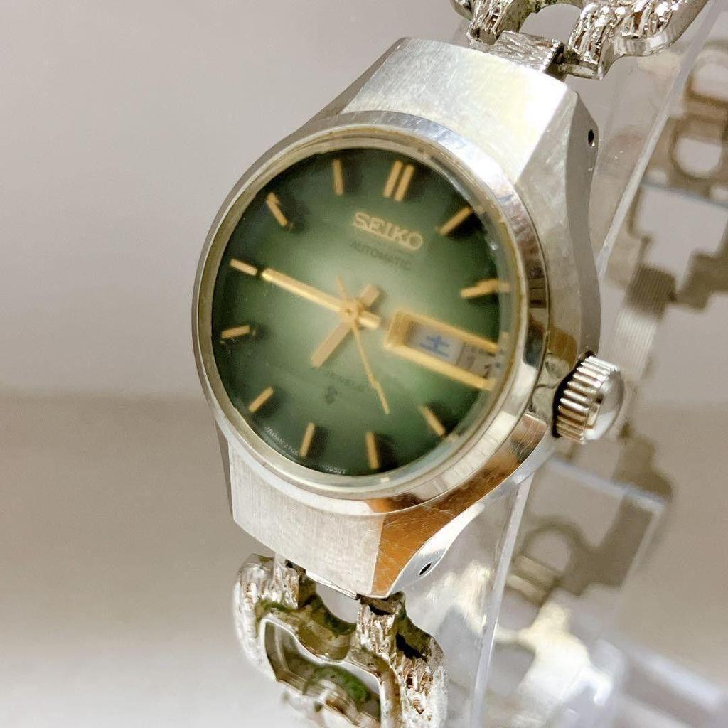 Used Working item Ladies SEIKO automatic watch green dial day date