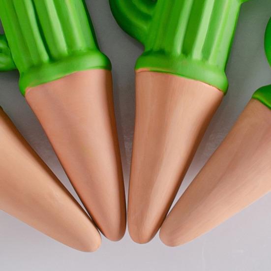 4 Pcs Cactus Shape Watering Spikes Terracotta Clay Plant Self Watering Stakes Slow Release Watering Spikes for Indoor Outdoor Plants