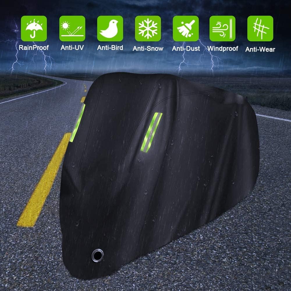 Motorcycle Cover All Season,Universal Weather Quality Waterproof Sun Outdoor Protection Scooter Shelter Tear Proof Night Reflective & Lock-Holes