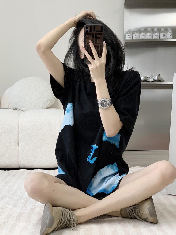 Women's Chic Oversized Black Short-Sleeve T-Shirt - Stylish Summer Mid-Length Top