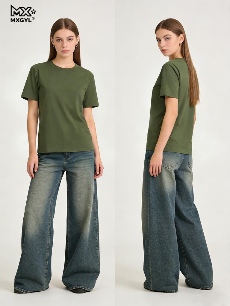 Women T-shirts 2026 Summer Tops Solid Short Sleeve Loose O-neck Casual Ladies Shirts Harajuku Korean Woman Tshirts