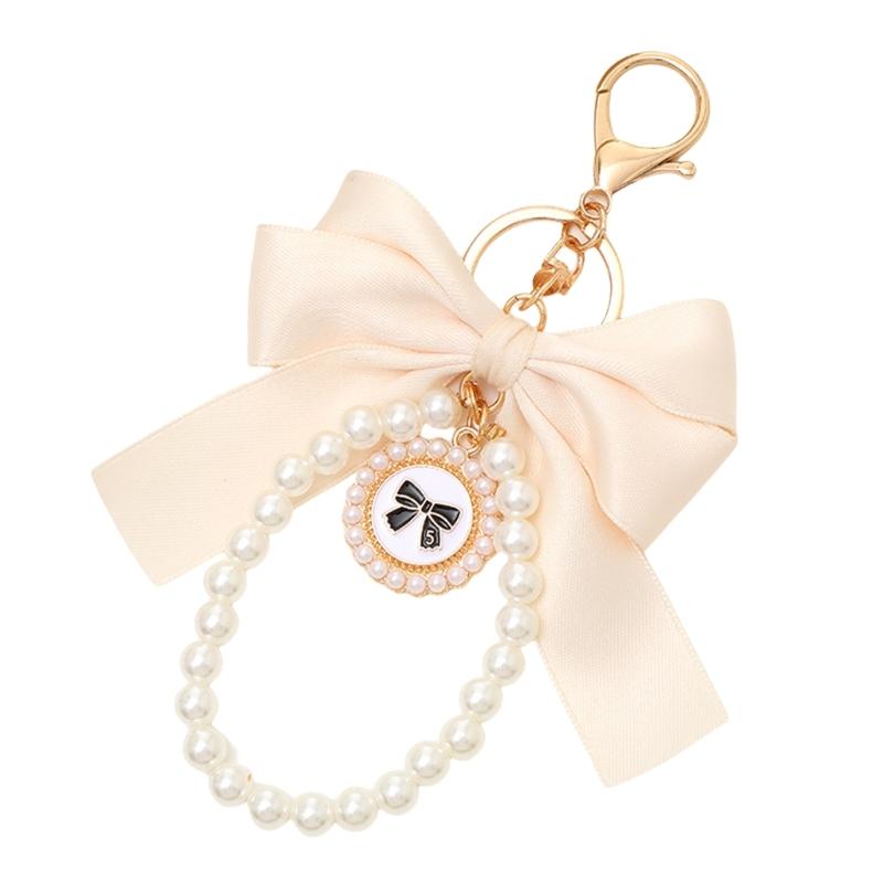 Fashion Pearls Bowknot Charm For Handbags Keychain Butterfly Knots Bag Pendant Keyring Elegant Purse Ornament белый