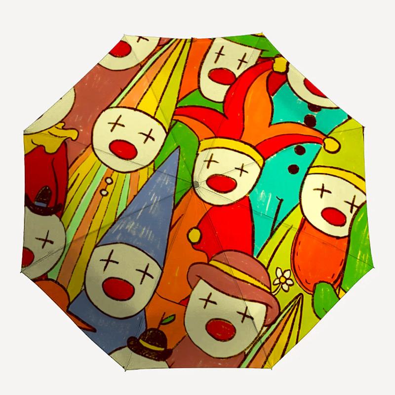 

1pc Clowns Jesters Auto Open/close, All-Season Portable Folding Umbrella for Women & Men, Travel, Everyday, Formal Events - Compact Luxury Parasol, Ou